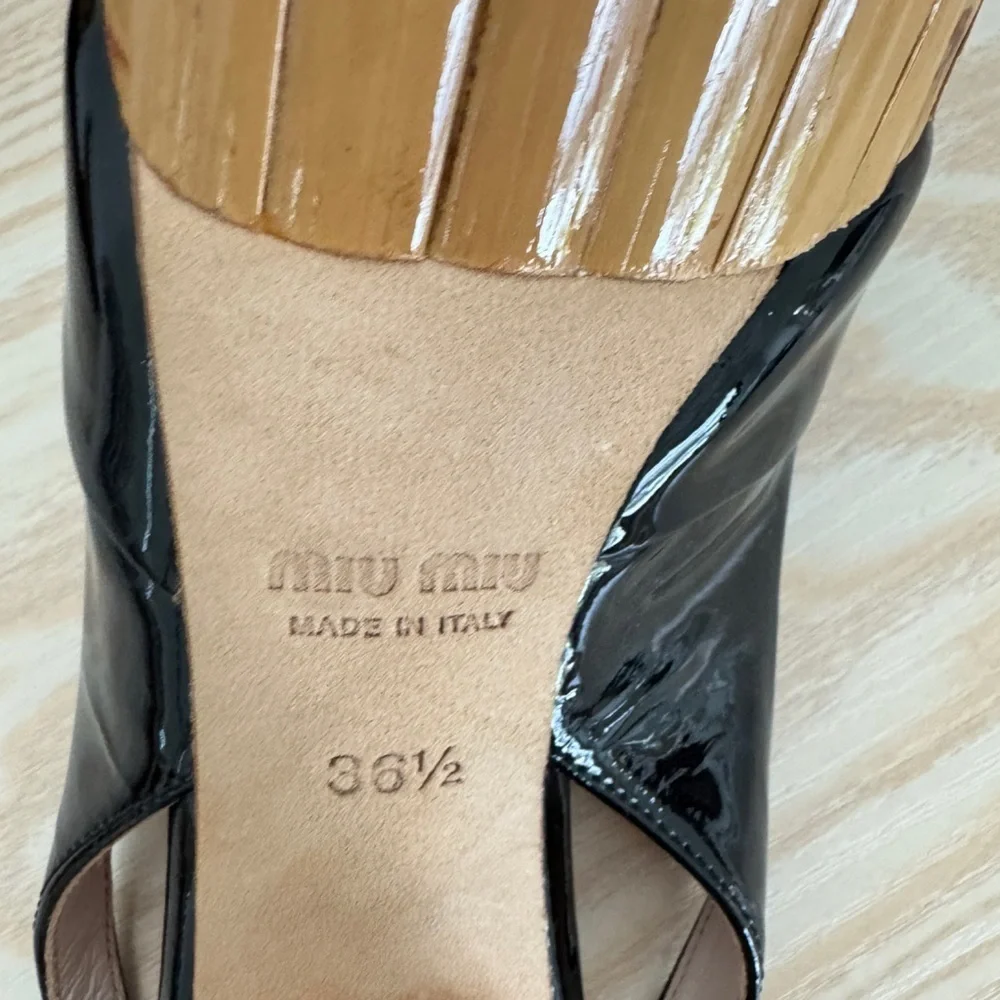Miu Miu Bamboo Slingback Patent Leather Peep Toe Platform High Heel Sandals NEW